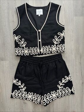 Maison d'Amelie Black Embroidered Two-Piece Set
